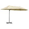 Outsunny 14ft Patio Umbrella Double-Sided Outdoor Market Extra Large Umbrella with Crank, Cross Base for Deck, Lawn, Backyard and Pool, Off-White