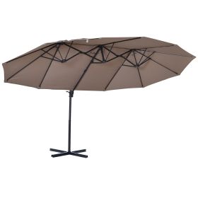 Outsunny 14ft Patio Umbrella Double-Sided Outdoor Market Extra Large Umbrella with Crank, Cross Base for Deck, Lawn, Backyard and Pool, Brown
