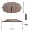 Outsunny 14ft Patio Umbrella Double-Sided Outdoor Market Extra Large Umbrella with Crank, Cross Base for Deck, Lawn, Backyard and Pool, Brown