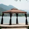 Outdoor Steel Vented Dome Top Patio Gazebo with Netting for Backyard, 9.8Ft. Wx9.8Ft.L  Poolside and Deck