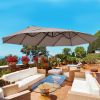 Outsunny 14ft Patio Umbrella Double-Sided Outdoor Market Extra Large Umbrella with Crank, Cross Base for Deck, Lawn, Backyard and Pool, Brown