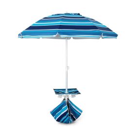 Outdoor Umbrellas Beach Umbrella with Cup Holder Table and Sandbag (Color: Blue Strip, size: 6.5 Ft)