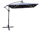 Square 2.5X2.5M Outdoor Patio Umbrella Solar Powered LED Lighted Sun Shade Market Waterproof 8 Ribs Umbrella with Crank and Cross Base for Garden Deck