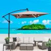 Rectangle 2x3M Outdoor Patio Umbrella Solar Powered LED Lighted Sun Shade Market Waterproof 8 Ribs Umbrella with Crank and Cross Base for Garden Deck